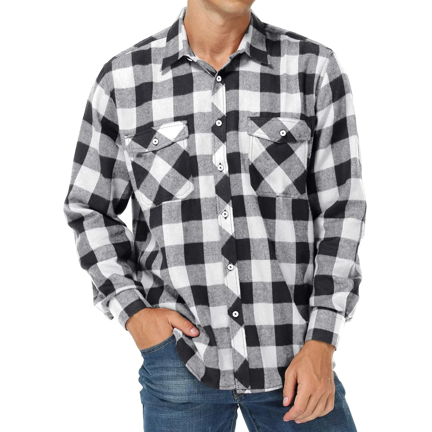 Men'S Button down Regular Fit Long Sleeve Plaid Flannel Casual Shirts