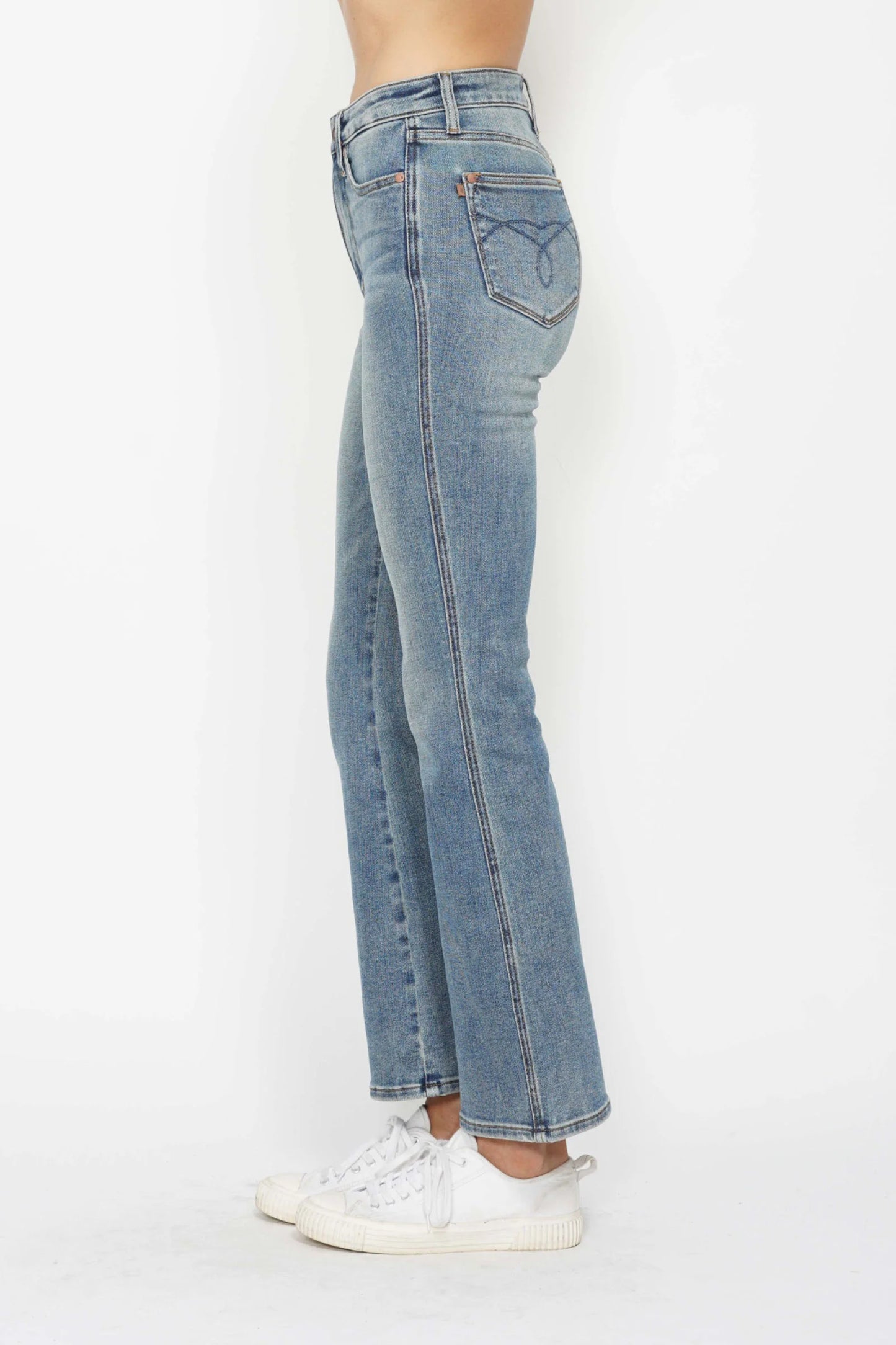 Judy Blue Full Size Tummy Control Back Embroidered Pocketed Bootcut Jeans plus Size