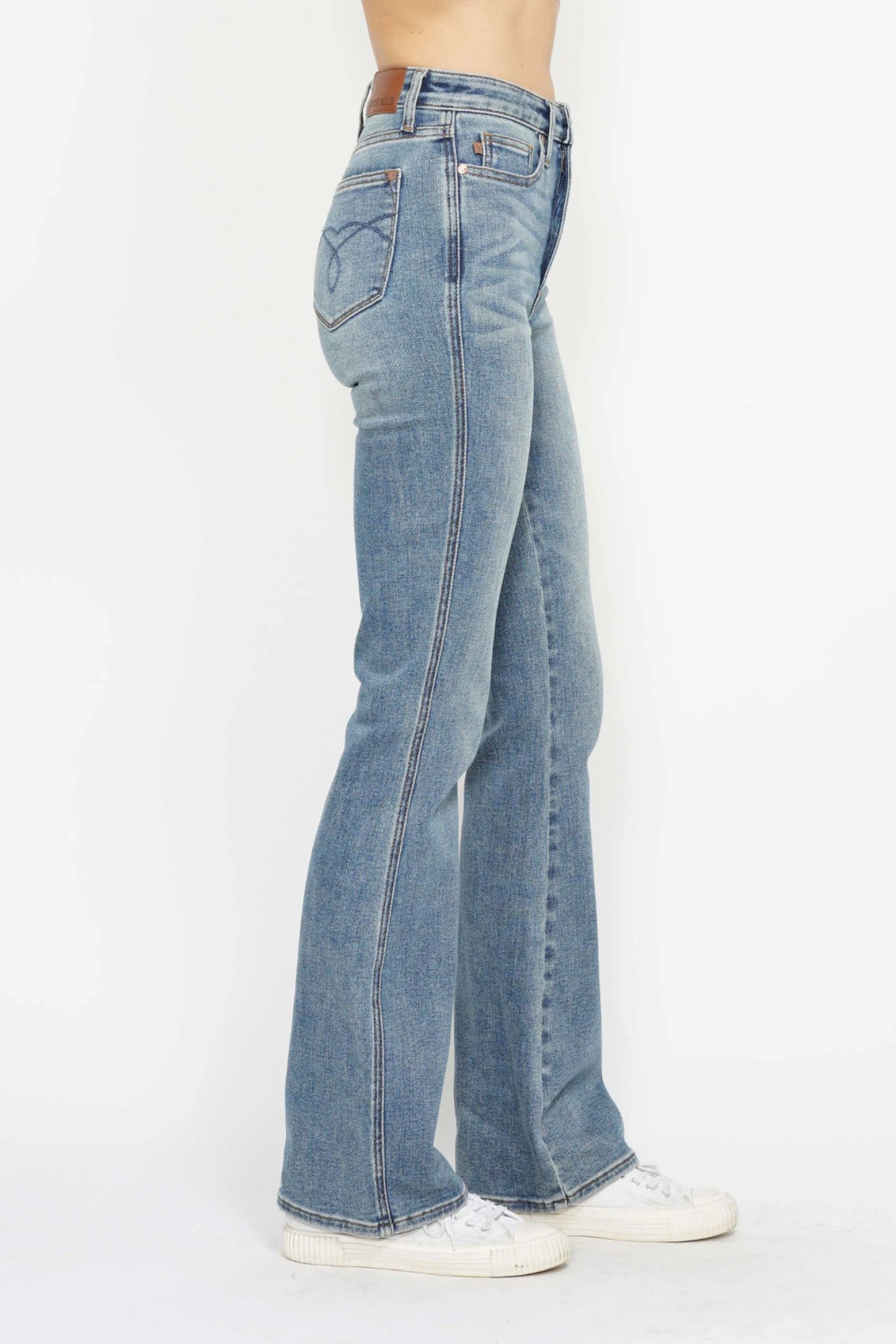 Judy Blue Full Size Tummy Control Back Embroidered Pocketed Bootcut Jeans plus Size
