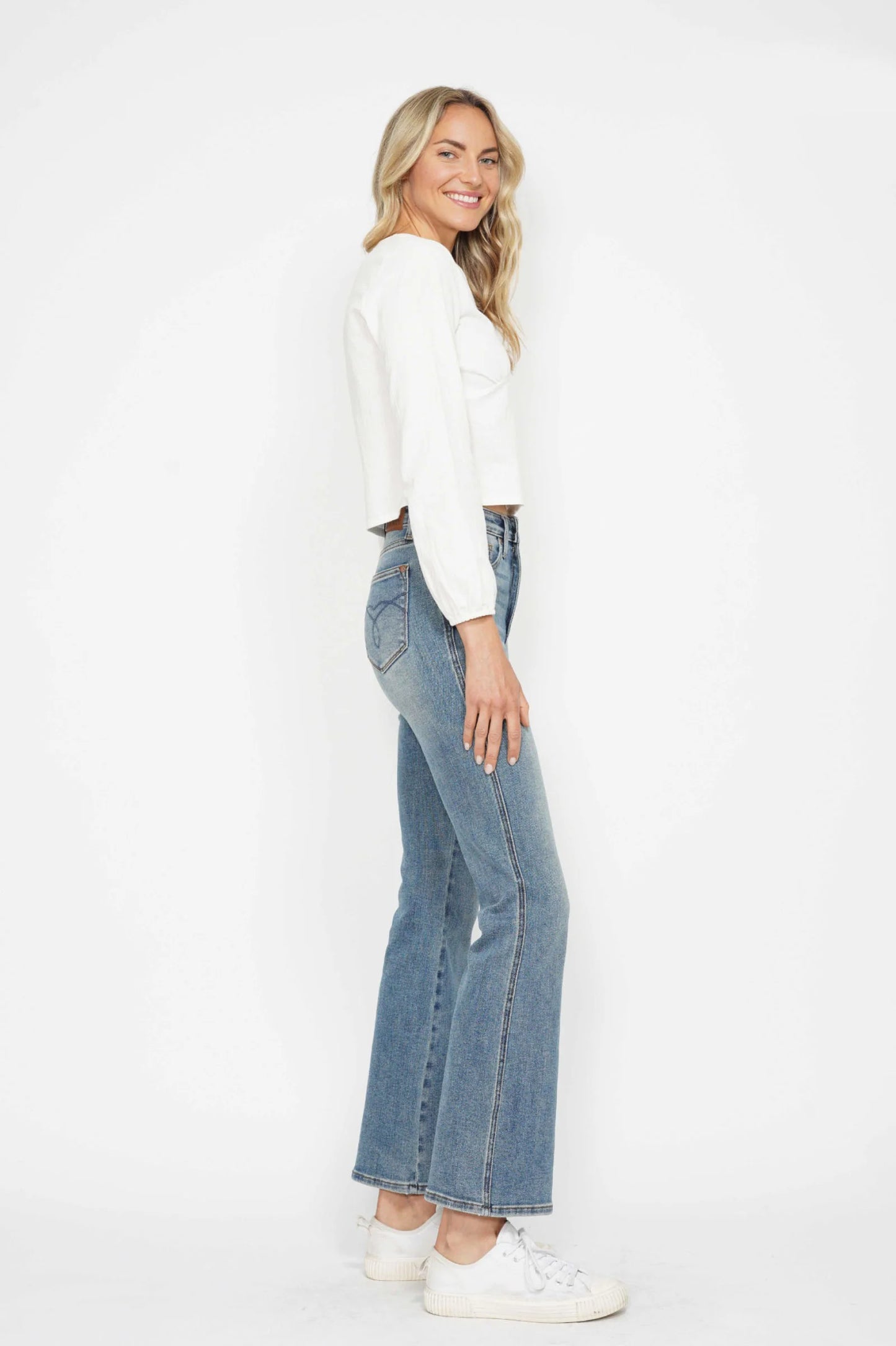 Judy Blue Full Size Tummy Control Back Embroidered Pocketed Bootcut Jeans plus Size