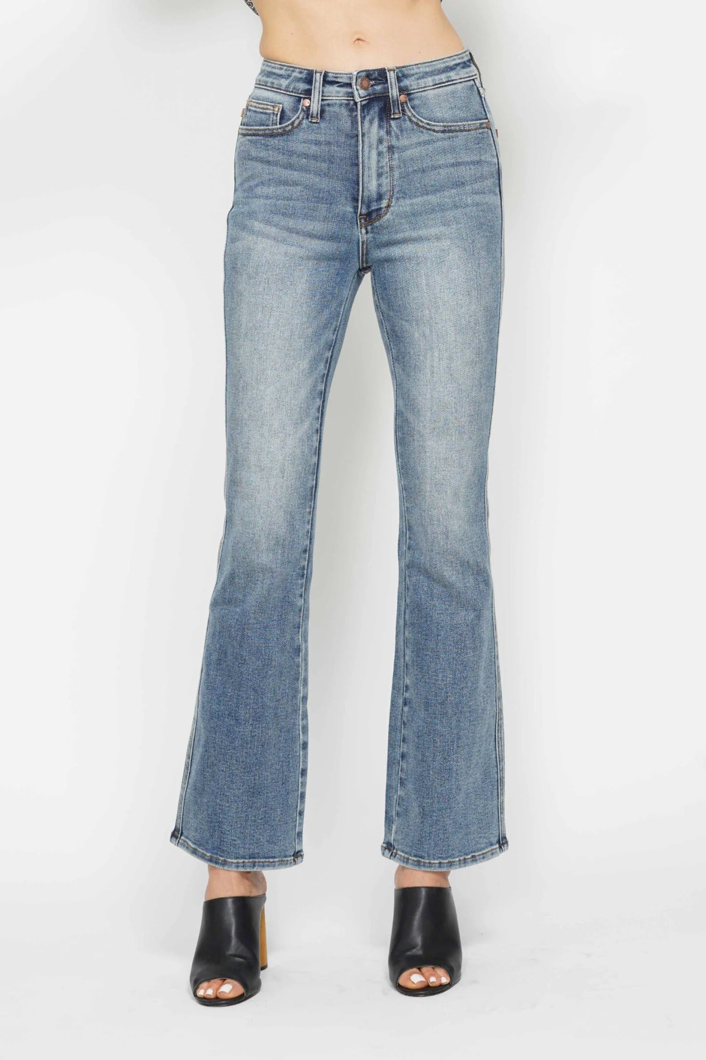 Judy Blue Full Size Tummy Control Back Embroidered Pocketed Bootcut Jeans plus Size