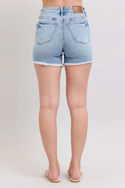 Judy Blue Full Size Tummy Control Raw Hem Denim Shorts plus Size