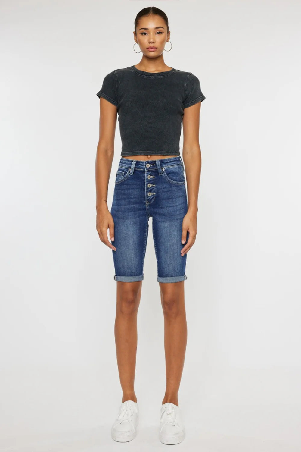 Kancan Full Size Cat'S Whiskers Button Fly Denim Shorts