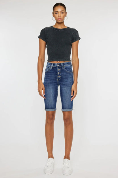 Kancan Full Size Cat'S Whiskers Button Fly Denim Shorts