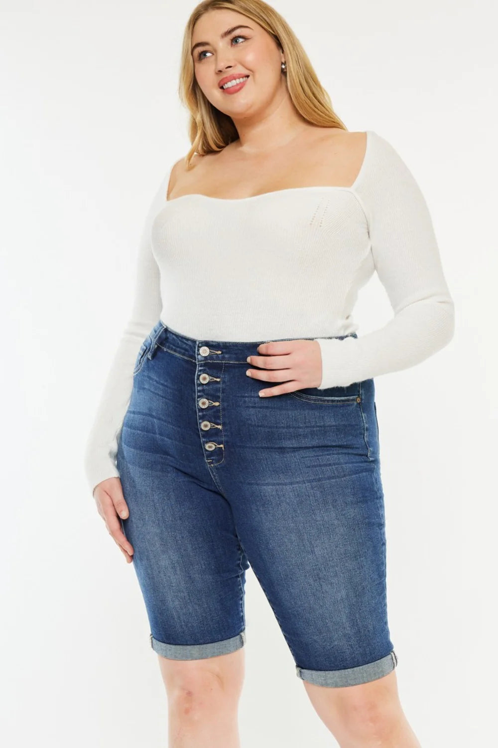 Kancan Full Size Cat'S Whiskers Button Fly Denim Shorts