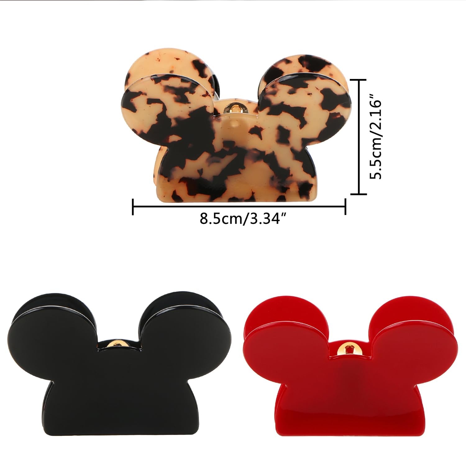 Mouse Ears Hair Claw Clips,  3Pcs Acrylic Mouse Head Hair Clips for Thin Medium Curly Hair Lady Bear Non-Slip Hair Catch Barrette Strong Hold Jaw Clamp Women Fashion Hair Styling Accessories