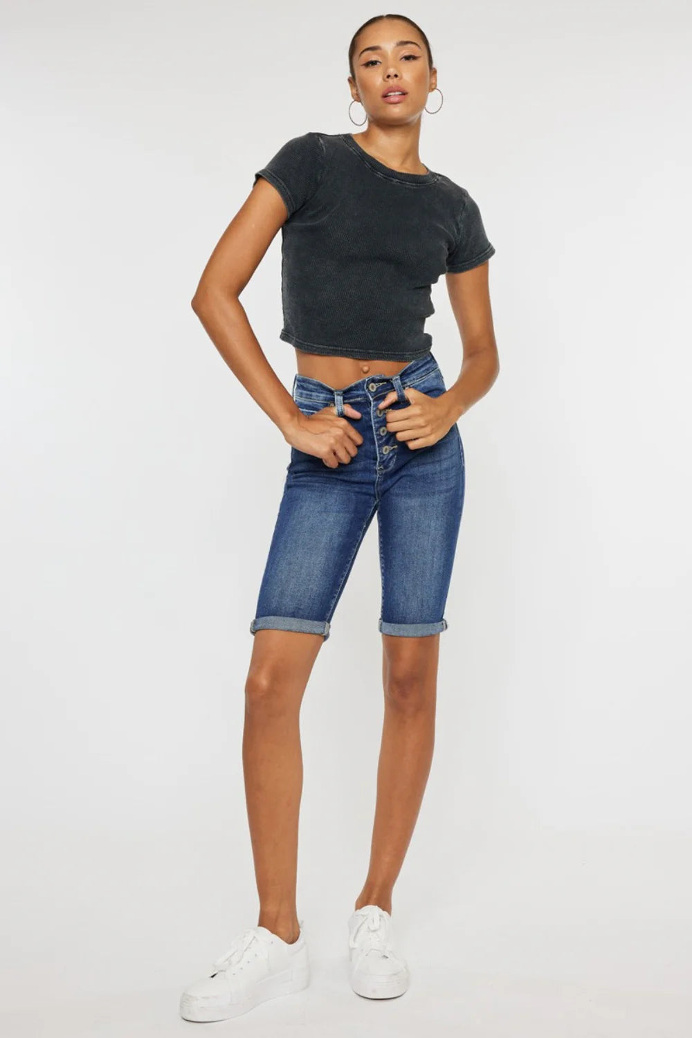 Kancan Full Size Cat'S Whiskers Button Fly Denim Shorts