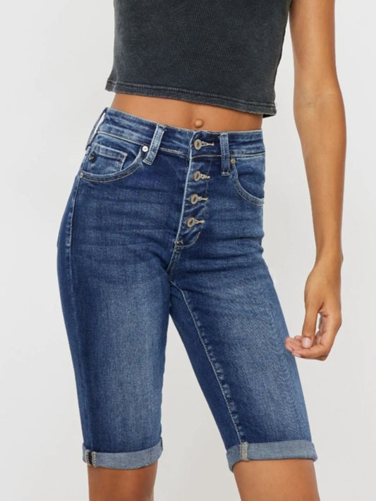 Kancan Full Size Cat'S Whiskers Button Fly Denim Shorts