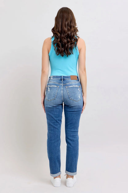Judy Blue Full Size Button Fly Distressed Jeans with Pockets plus Size