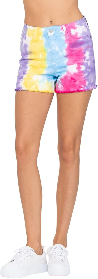 Snow Cone Tie Dye Cut off High Waist Shorts! Amazingly Soft and Stretchy Summer Shorts! (Style: 150085) (1Xl),Multicolor