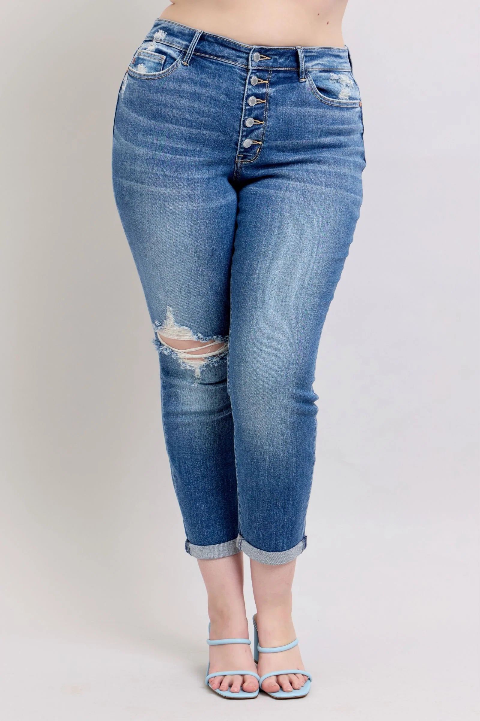 Judy Blue Full Size Button Fly Distressed Jeans with Pockets plus Size