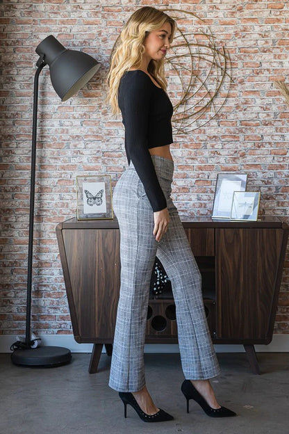 Heimish Full Size Plaid Flare Pants with Wide Waist Band plus Size