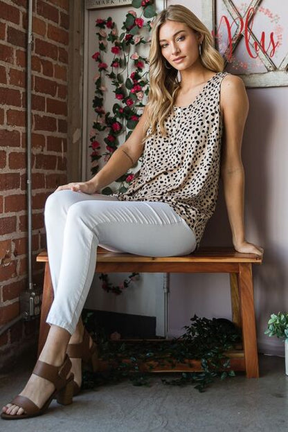 Heimish Full Size Front Button Animal Print Sleeveless Top plus Size