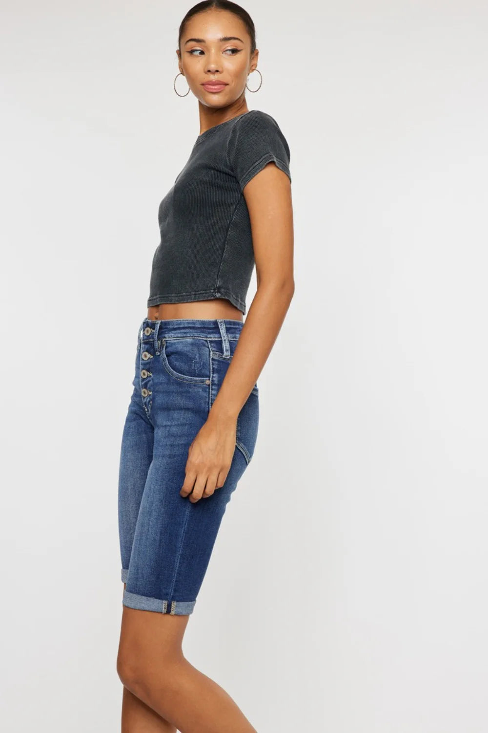 Kancan Full Size Cat'S Whiskers Button Fly Denim Shorts