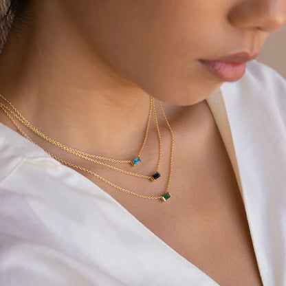 Dainty Baguette Birthstone CZ Charm Necklace