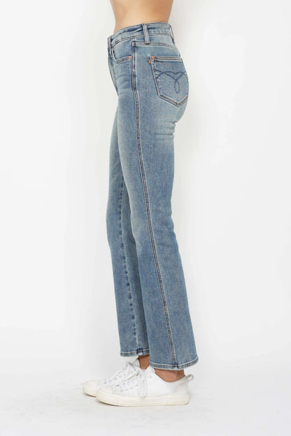 Judy Blue Full Size Tummy Control Back Embroidered Pocketed Bootcut Jeans plus Size