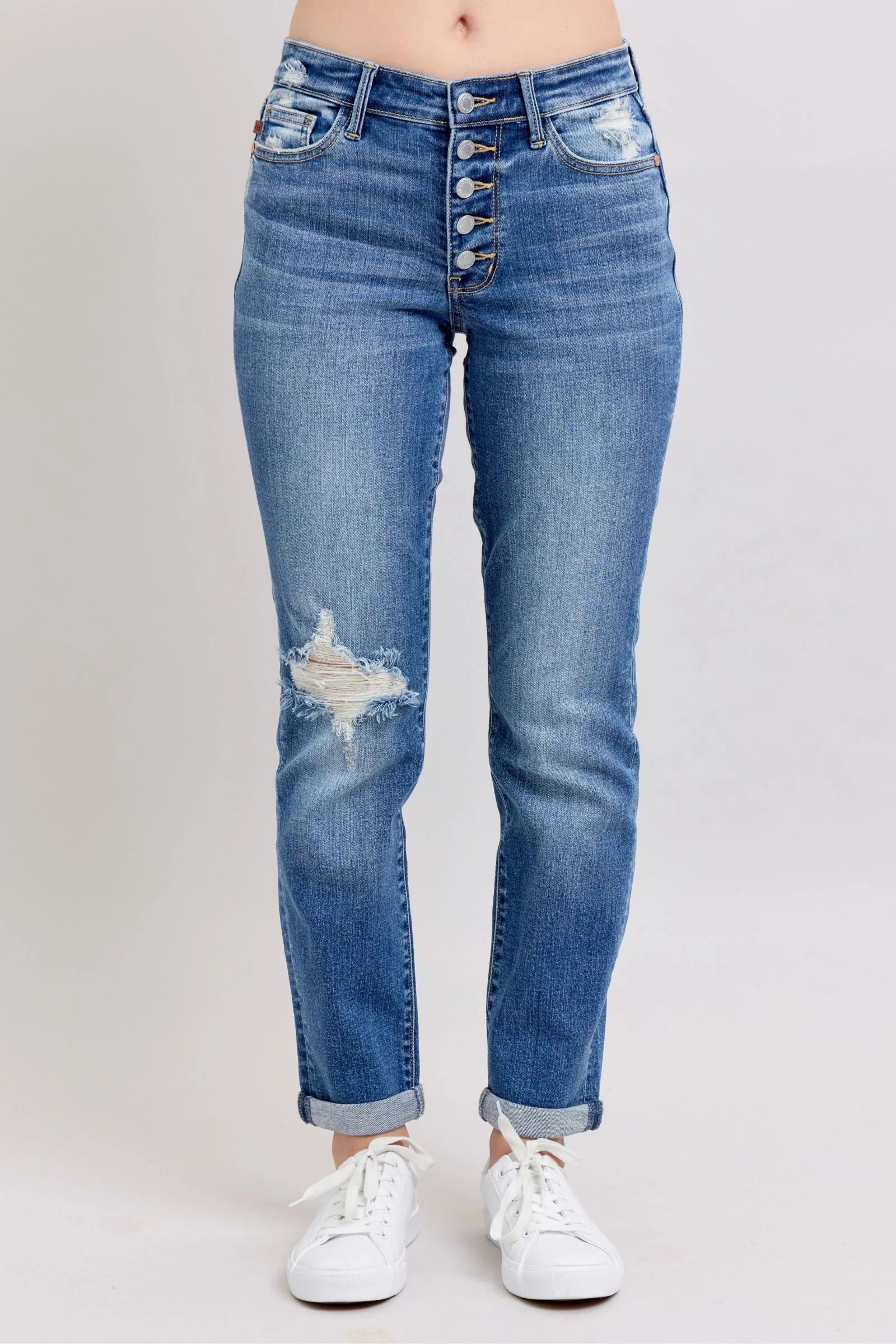 Judy Blue Full Size Button Fly Distressed Jeans with Pockets plus Size
