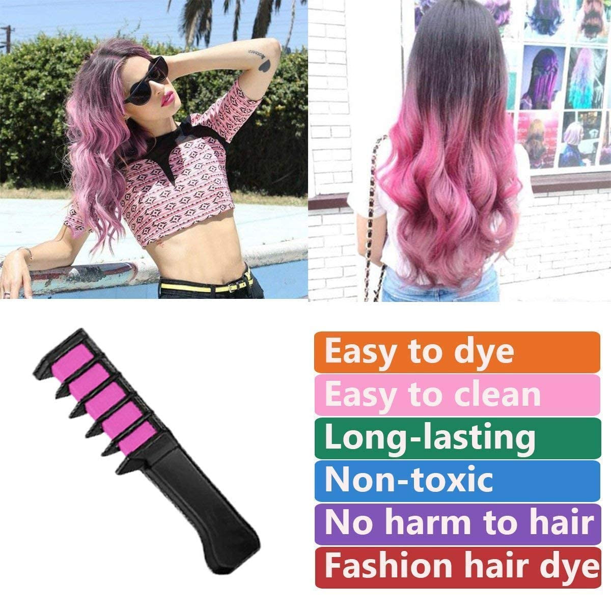Hair Chalk - New Hair Chalk Comb Temporary Bright Washable Hair Color Dye for Girls Kids with Hair Extensions Clips - Birthday Party Christmas Gifts Toys for Girls Kids Age 6-8-10-12 Years Old