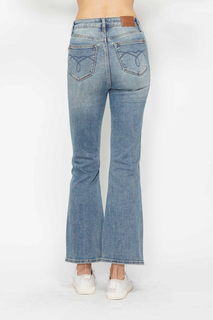 Judy Blue Full Size Tummy Control Back Embroidered Pocketed Bootcut Jeans plus Size