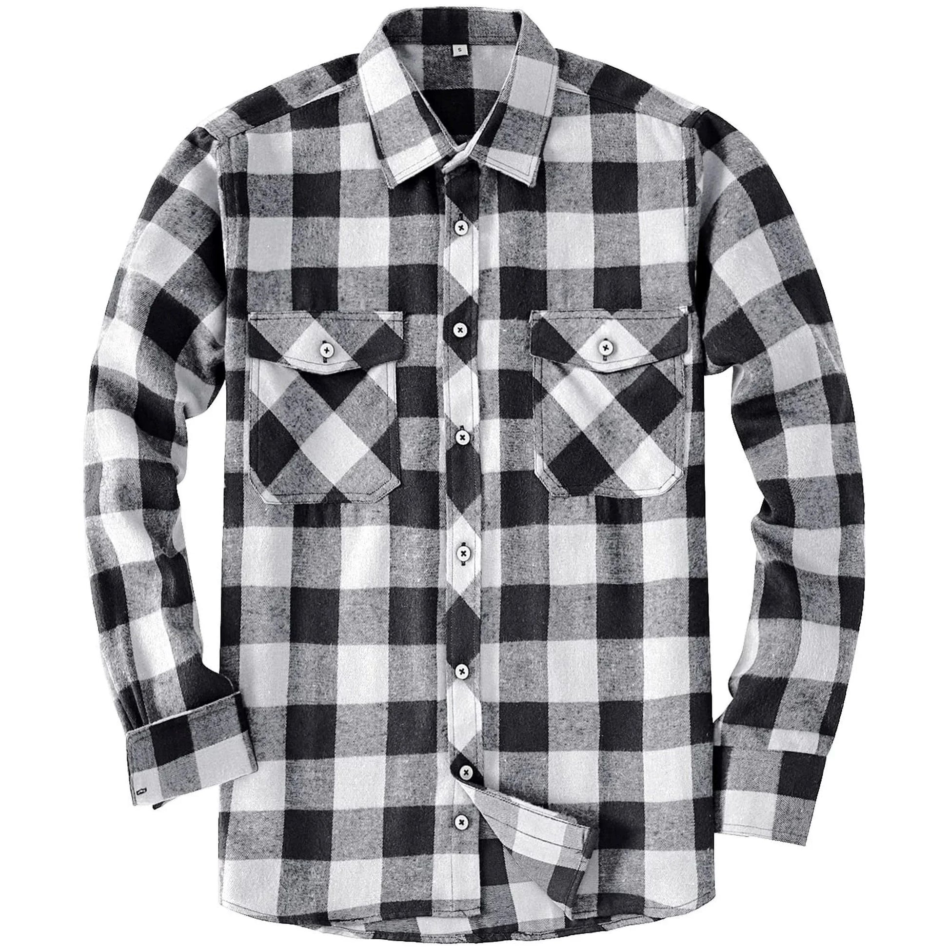 Men'S Button down Regular Fit Long Sleeve Plaid Flannel Casual Shirts