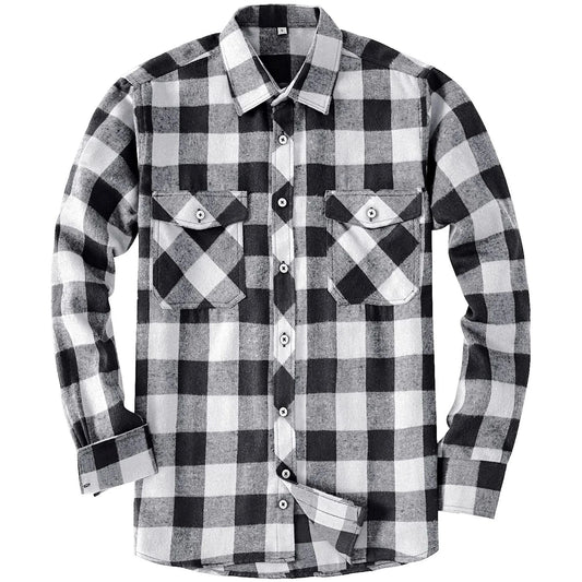 Men'S Button down Regular Fit Long Sleeve Plaid Flannel Casual Shirts