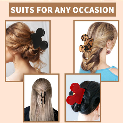 Mouse Ears Hair Claw Clips,  3Pcs Acrylic Mouse Head Hair Clips for Thin Medium Curly Hair Lady Bear Non-Slip Hair Catch Barrette Strong Hold Jaw Clamp Women Fashion Hair Styling Accessories