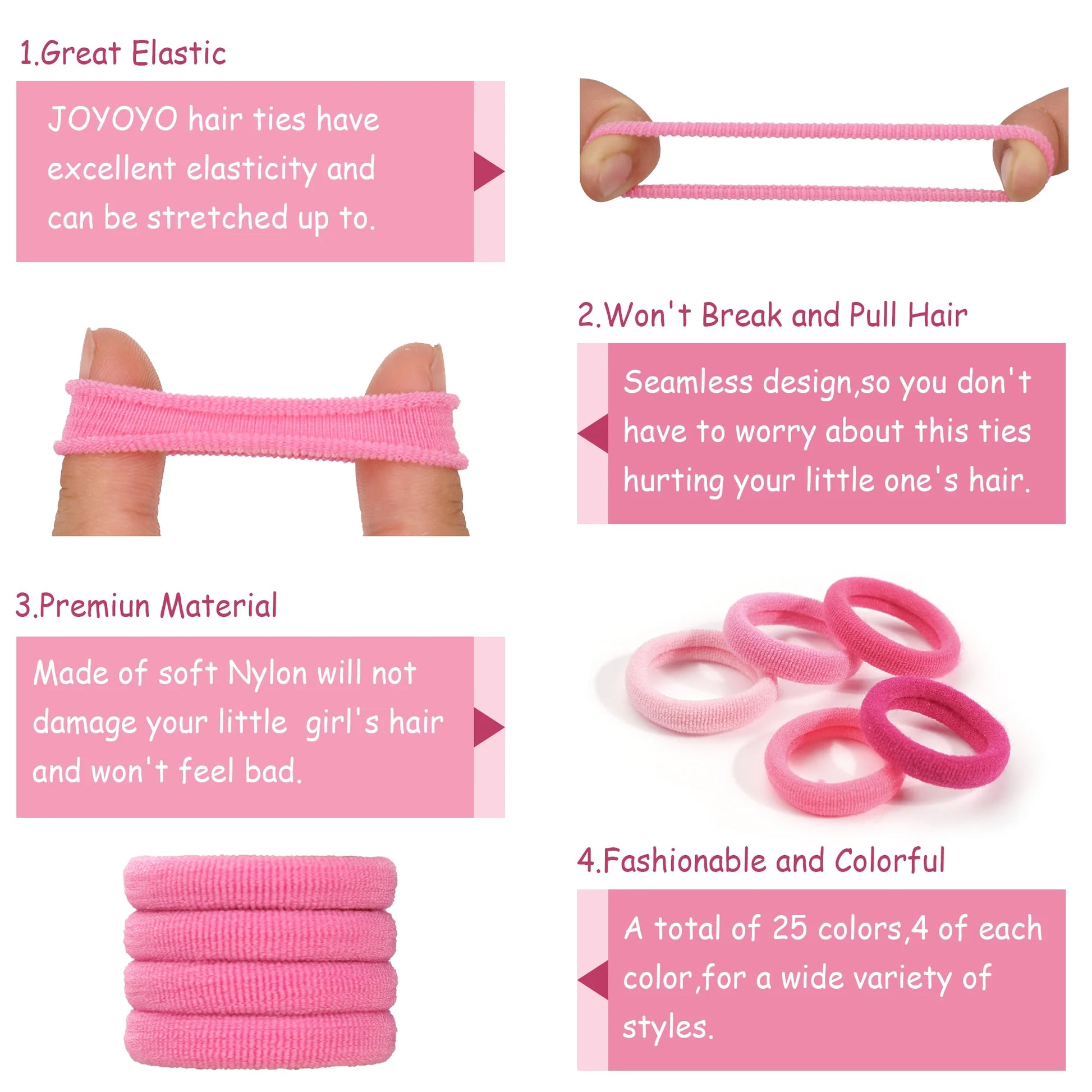 100 Pcs Baby Seamless Hair Ties, Ponytail Holders Hair Accessories No Damage for Hair