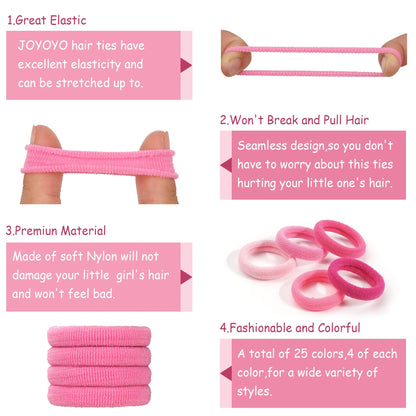 100 Pcs Baby Seamless Hair Ties, Ponytail Holders Hair Accessories No Damage for Hair