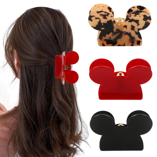 Mouse Ears Hair Claw Clips,  3Pcs Acrylic Mouse Head Hair Clips for Thin Medium Curly Hair Lady Bear Non-Slip Hair Catch Barrette Strong Hold Jaw Clamp Women Fashion Hair Styling Accessories