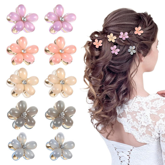 10Pcs Fancy Mini Hair Clips for Women Mini Flower Claw Clips for Hair Small Rhinestone Flower Hair Clips for Girls Colorful Cute Flower Hair Clips Hair Accessories for Women Girls Teens