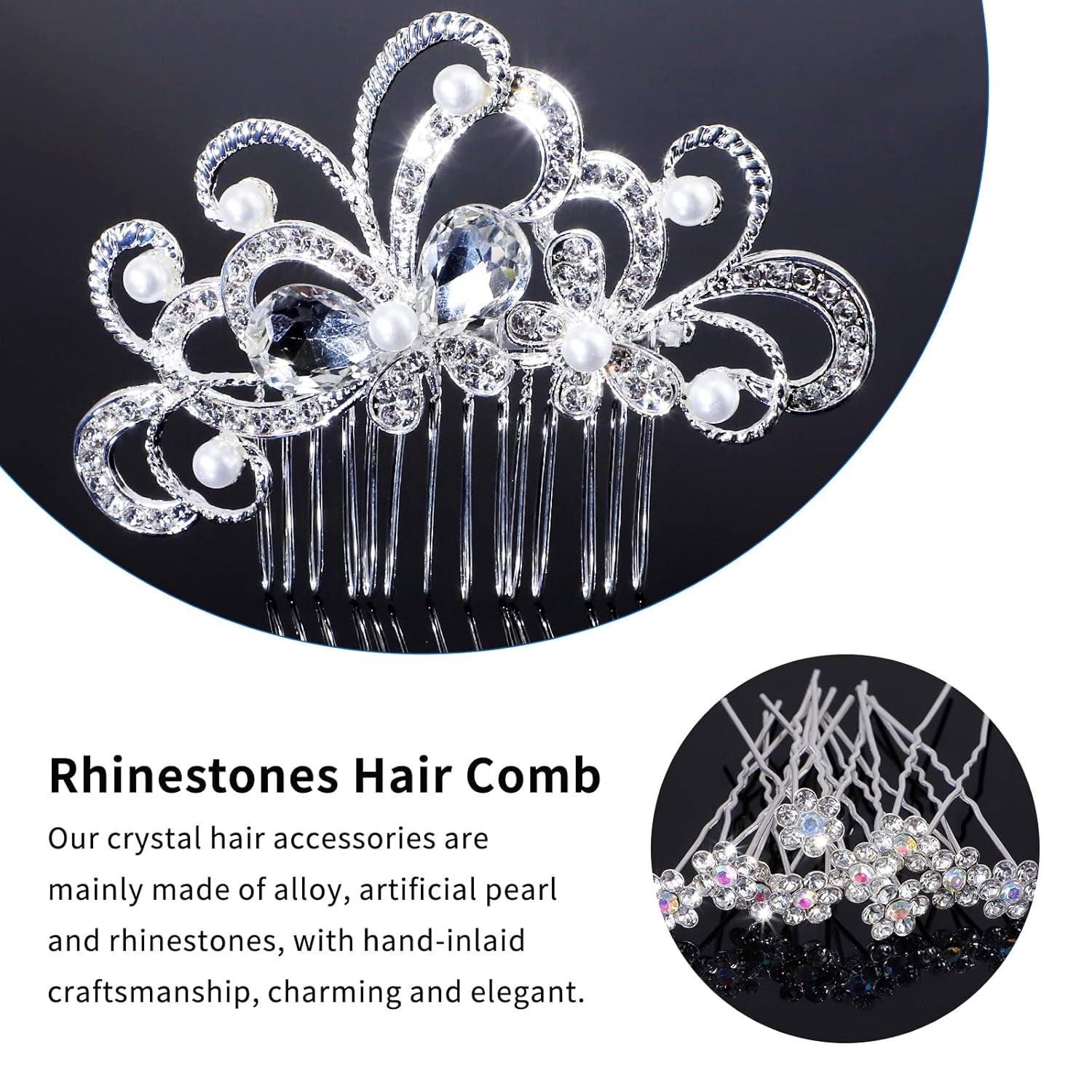 48 Pieces Wedding Hair Comb Hair Pins Set,  Faux Crystal Pearl Bridal Hair Accessories, Rhinestone Bridal Side Combs U-Shaped Butterfly Flower Hair Clips for Women Girls
