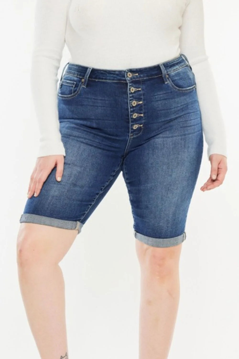 Kancan Full Size Cat'S Whiskers Button Fly Denim Shorts