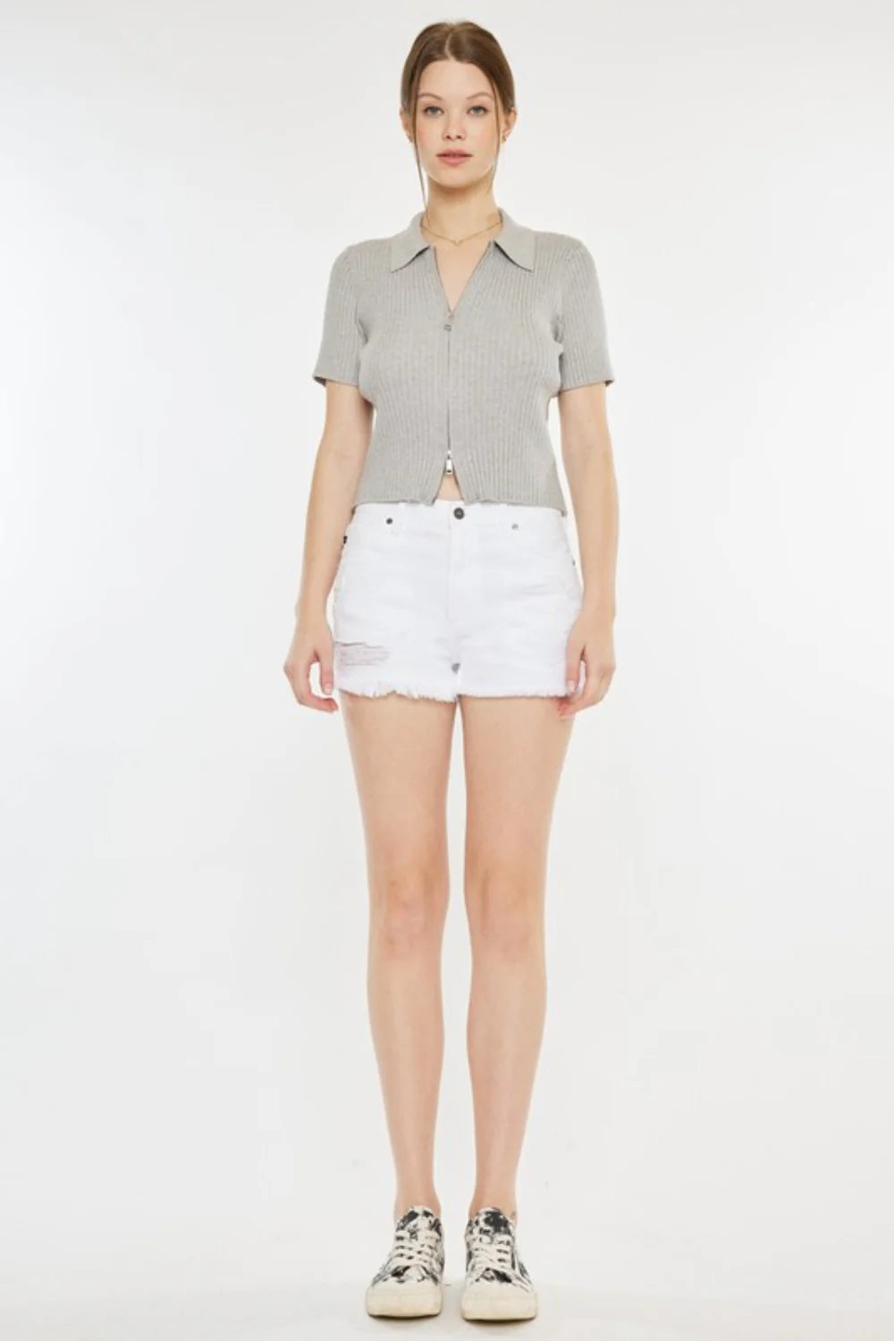 Kancan Raw Hem Distressed Denim Shorts