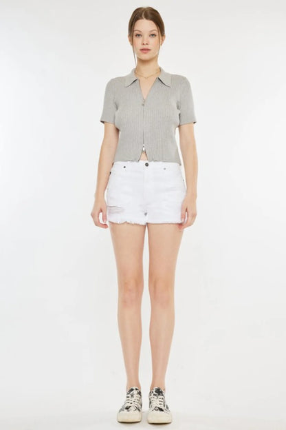 Kancan Raw Hem Distressed Denim Shorts